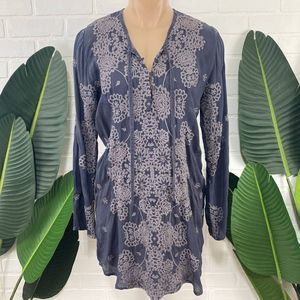 Johnny Was slate gray embroidered tunic dress